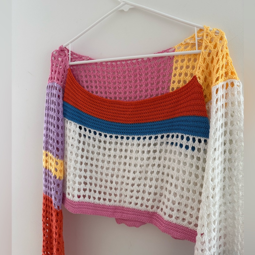 Y2K Colorblock Knit Cropped Sweater - Picture 3 of 6